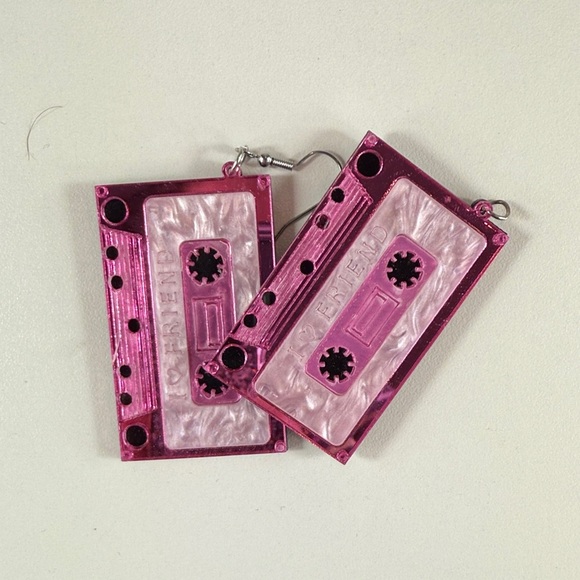 Other - NWT Pink Cassette Tape Dangle Earrings